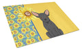 Summer Sunflowers Black Chihuahua Cutting Board Tempered Glass Kitchen Cutting Surface, Heat Resistant Chopping, Non-Slip Feet, Food Prep & Serving