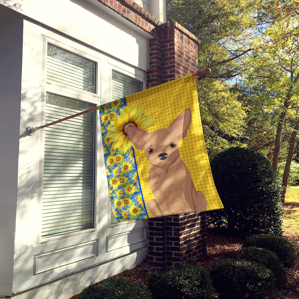 Summer Sunflowers Cream Chihuahua House Flag 28x40 Porch Sleeve Pole Decorative Outside Yard Banner Artwork Wall Hanging, Polyester