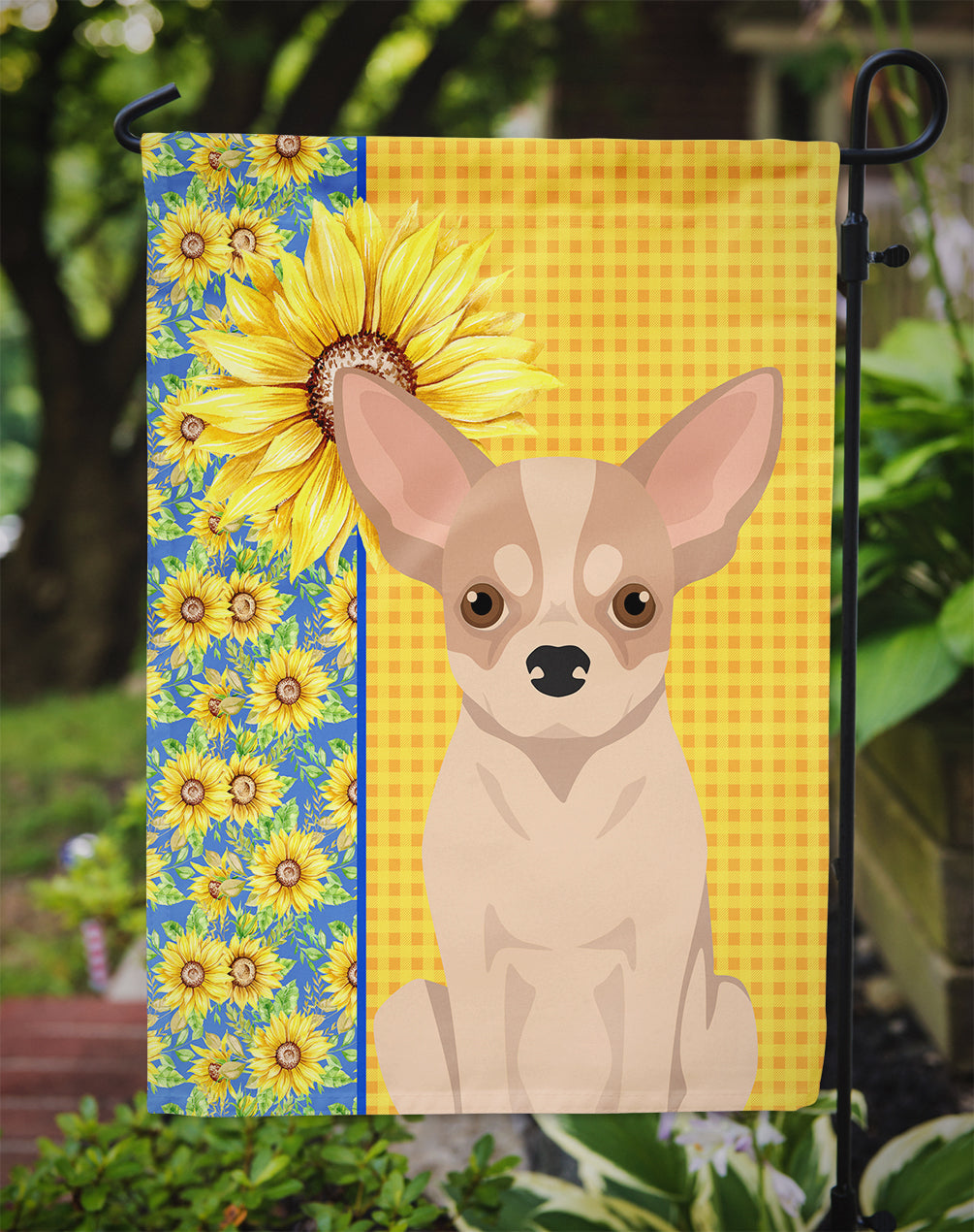 Summer Sunflowers Fawn and White Chihuahua Garden Flag Mailbox Decorative Yard Banner Outside Patio Artwork for Flower Beds, Garden Size, Multicolor