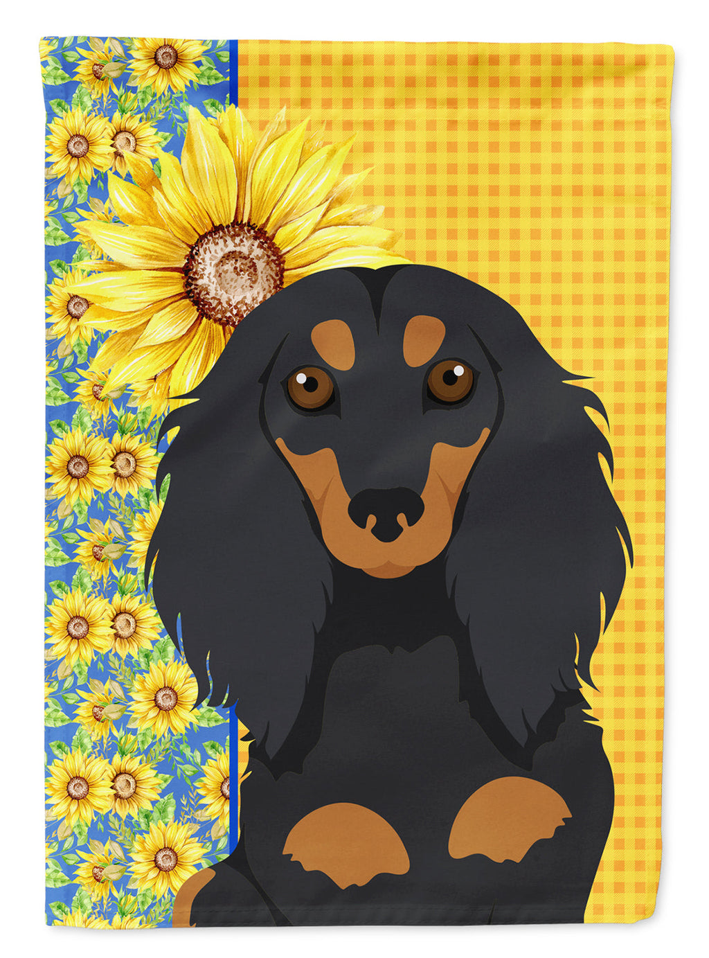 Summer Sunflowers Longhair Black and Tan Dachshund Garden Flag Mailbox Decorative Yard Banner Outside Patio Artwork for Flower Beds, Garden Size, Multicolor