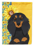 Summer Sunflowers Longhair Black and Tan Dachshund Garden Flag Mailbox Decorative Yard Banner Outside Patio Artwork for Flower Beds, Garden Size, Multicolor