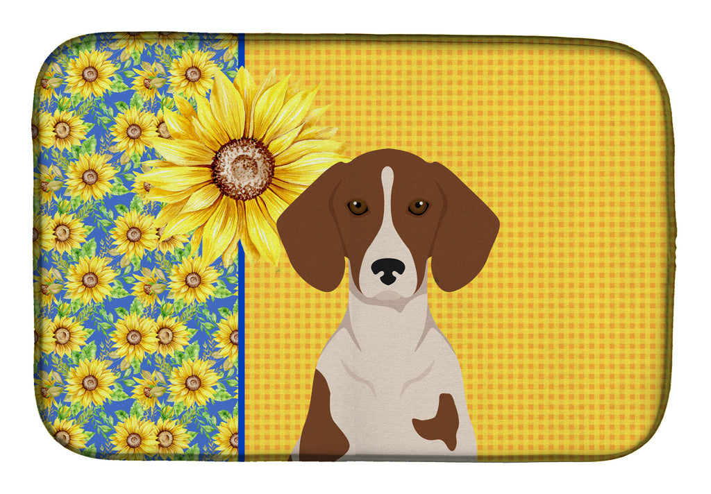 Summer Sunflowers Red Piebald Dachshund Dish Drying Mat Absorbent Dish Drying Mat Pad for Kitchen Counter Dish Drainer Mat for Countertop, 14 x 21", Multicolor