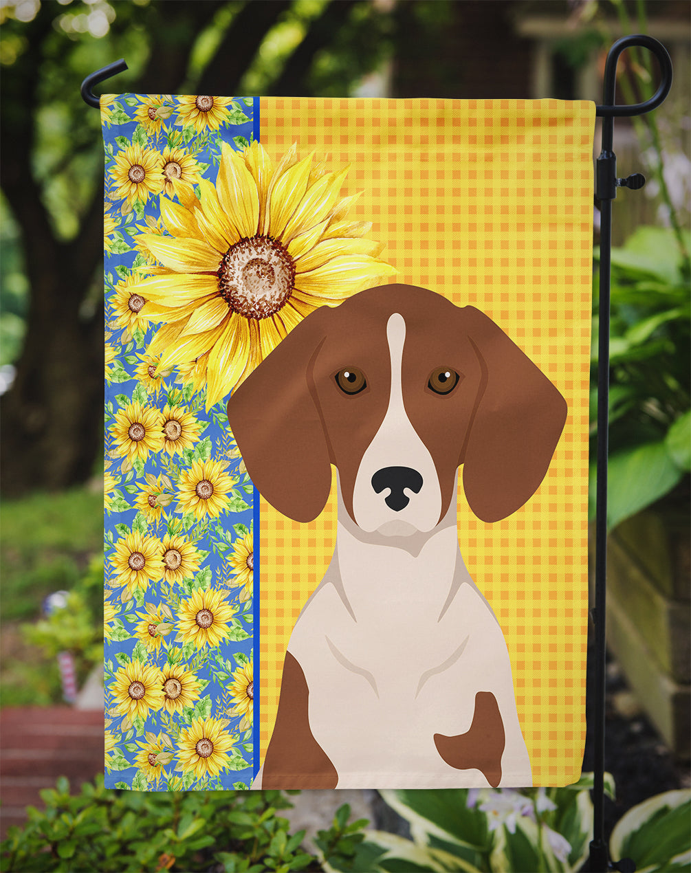 Summer Sunflowers Red Piebald Dachshund Garden Flag Mailbox Decorative Yard Banner Outside Patio Artwork for Flower Beds, Garden Size, Multicolor