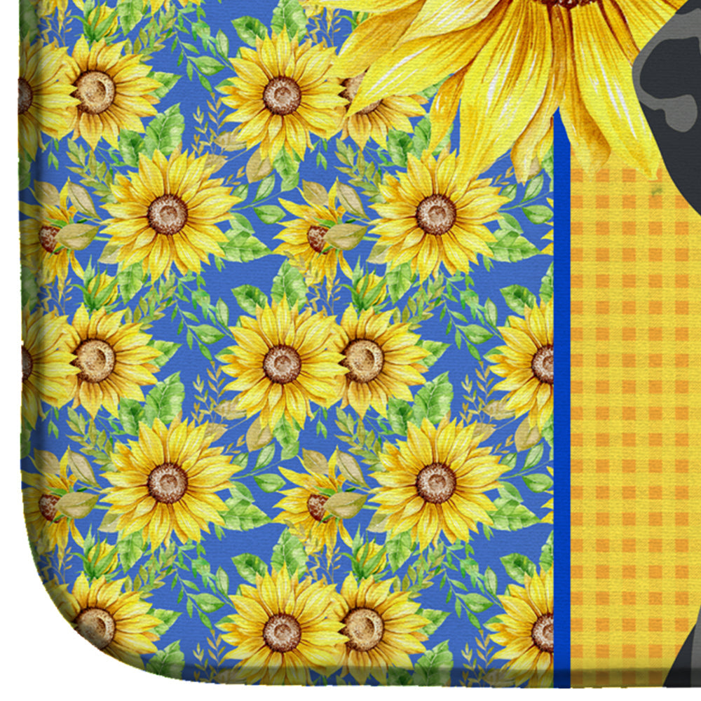 Summer Sunflowers Black Dapple Dachshund Dish Drying Mat Absorbent Dish Drying Mat Pad for Kitchen Counter Dish Drainer Mat for Countertop, 14 x 21", Multicolor
