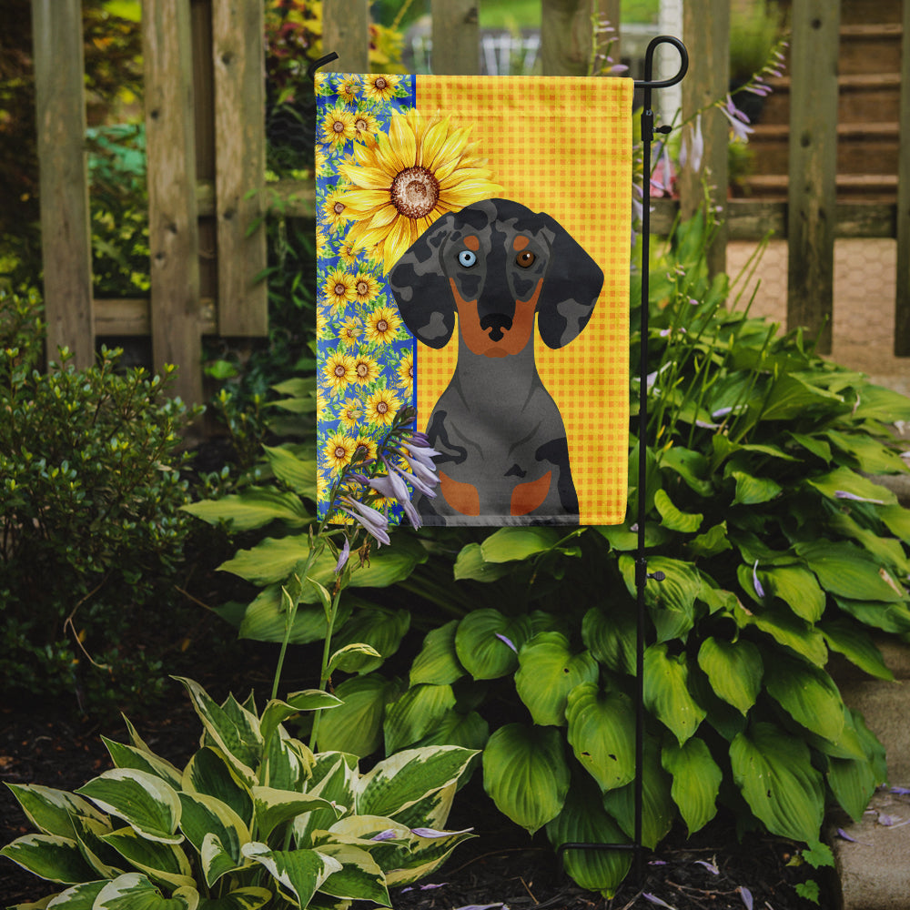 Summer Sunflowers Black Dapple Dachshund Garden Flag Mailbox Decorative Yard Banner Outside Patio Artwork for Flower Beds, Garden Size, Multicolor