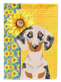 Summer Sunflowers Cream Dapple Dachshund Garden Flag Mailbox Decorative Yard Banner Outside Patio Artwork for Flower Beds, Garden Size, Multicolor