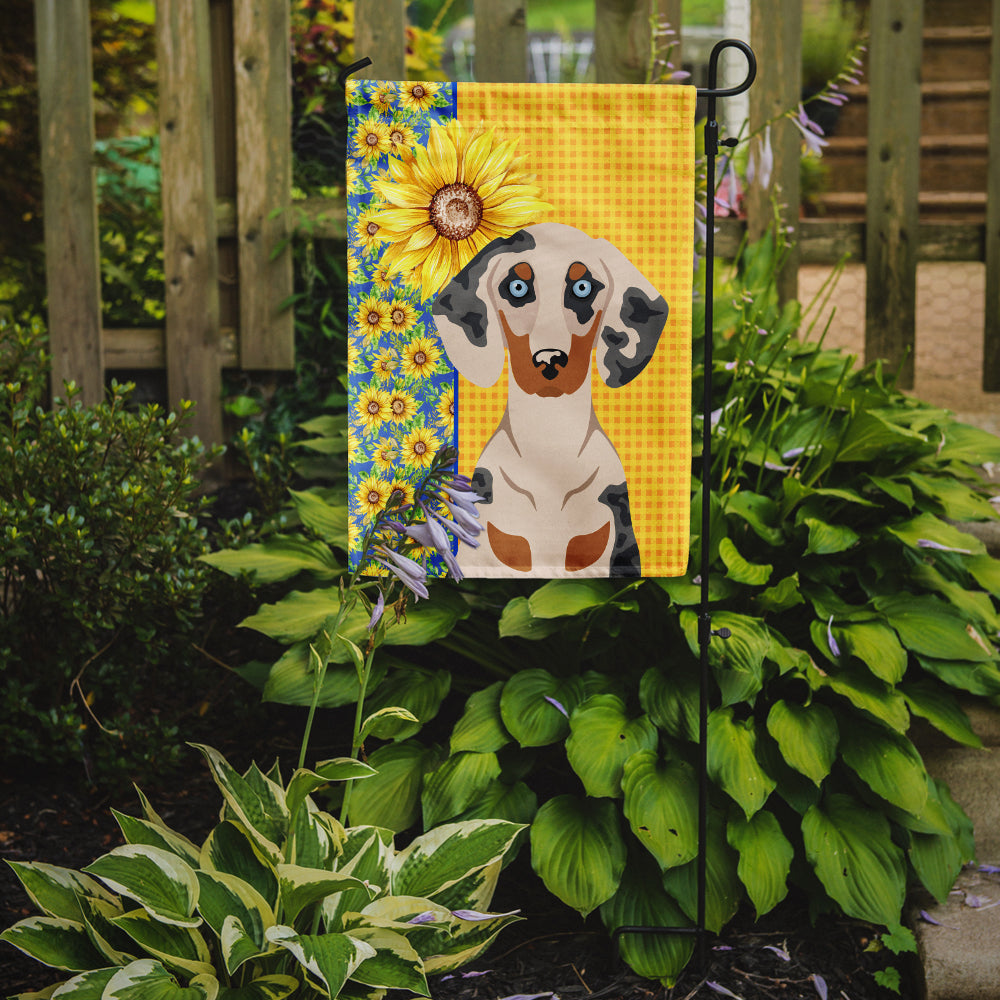 Summer Sunflowers Cream Dapple Dachshund Garden Flag Mailbox Decorative Yard Banner Outside Patio Artwork for Flower Beds, Garden Size, Multicolor