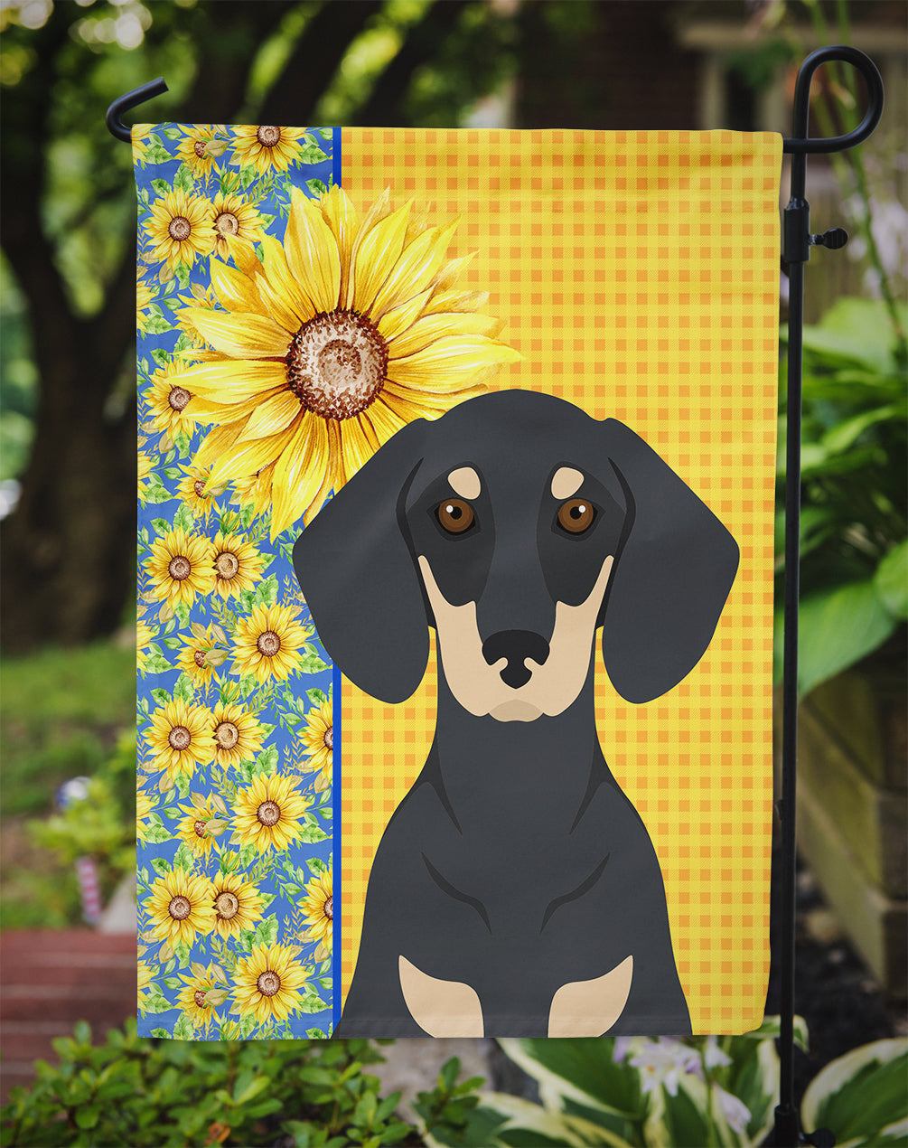 Summer Sunflowers Black and Cream Dachshund Garden Flag Mailbox Decorative Yard Banner Outside Patio Artwork for Flower Beds, Garden Size, Multicolor