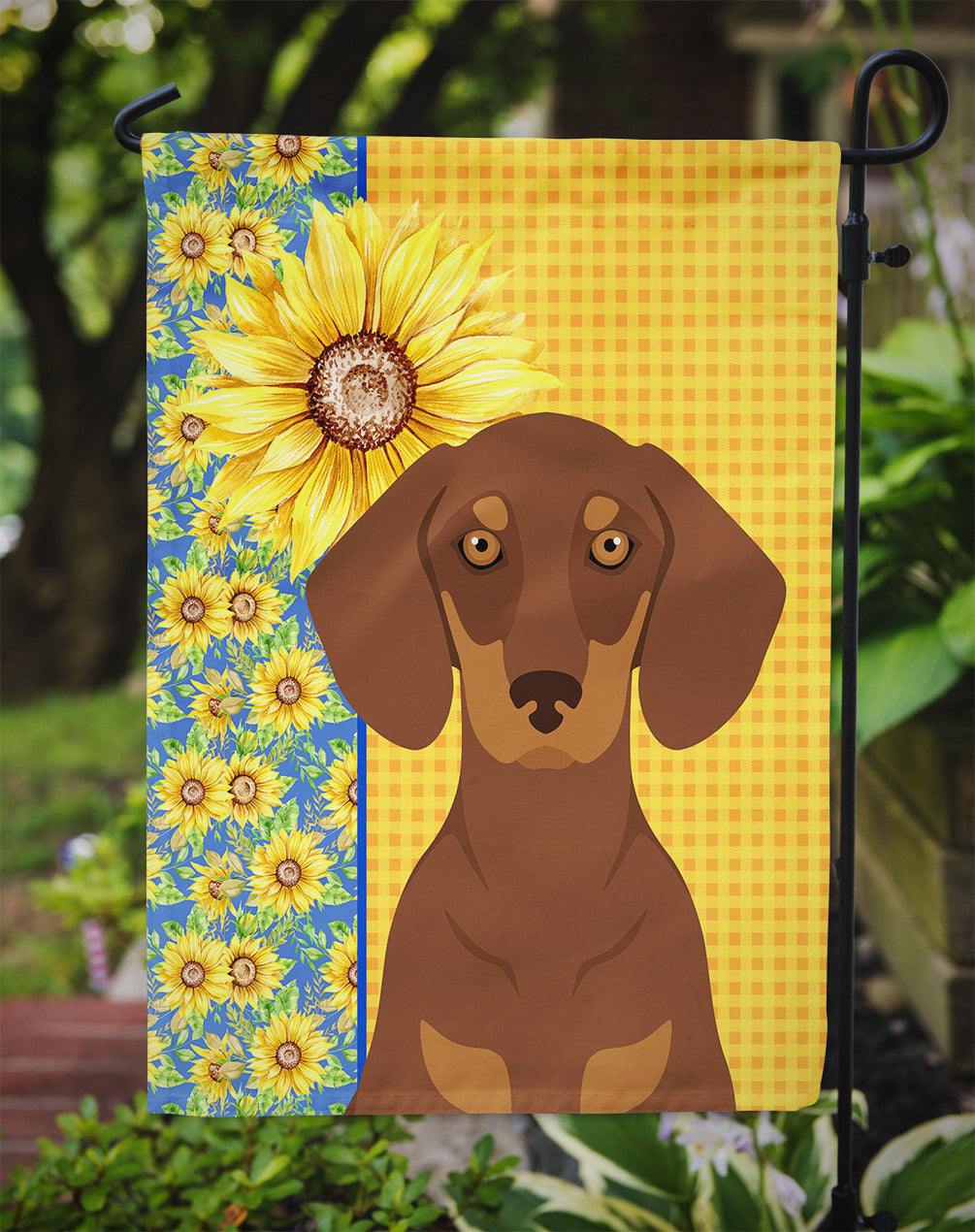 Summer Sunflowers Chocolate and Tan Dachshund Garden Flag Mailbox Decorative Yard Banner Outside Patio Artwork for Flower Beds, Garden Size, Multicolor