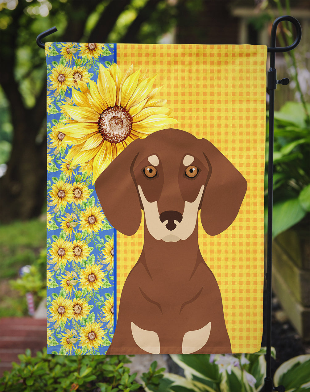 Summer Sunflowers Chocolate and Cream Dachshund Garden Flag Mailbox Decorative Yard Banner Outside Patio Artwork for Flower Beds, Garden Size, Multicolor