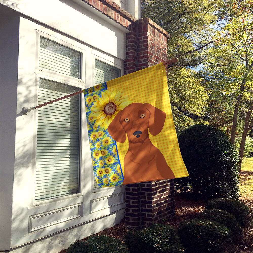 Summer Sunflowers Red Dachshund House Flag 28x40 Porch Sleeve Pole Decorative Outside Yard Banner Artwork Wall Hanging, Polyester