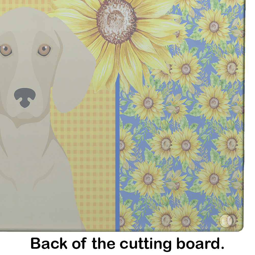 Summer Sunflowers Cream Dachshund Cutting Board Tempered Glass Kitchen Cutting Surface, Heat Resistant Chopping, Non-Slip Feet, Food Prep & Serving