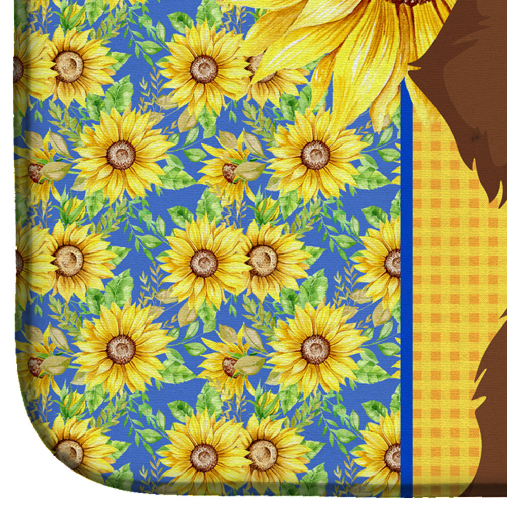 Summer Sunflowers Wirehair Red and Tan Dachshund Dish Drying Mat Absorbent Dish Drying Mat Pad for Kitchen Counter Dish Drainer Mat for Countertop, 14 x 21", Multicolor