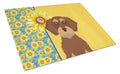 Summer Sunflowers Wirehair Red and Tan Dachshund Cutting Board Tempered Glass Kitchen Cutting Surface, Heat Resistant Chopping, Non-Slip Feet, Food Prep & Serving