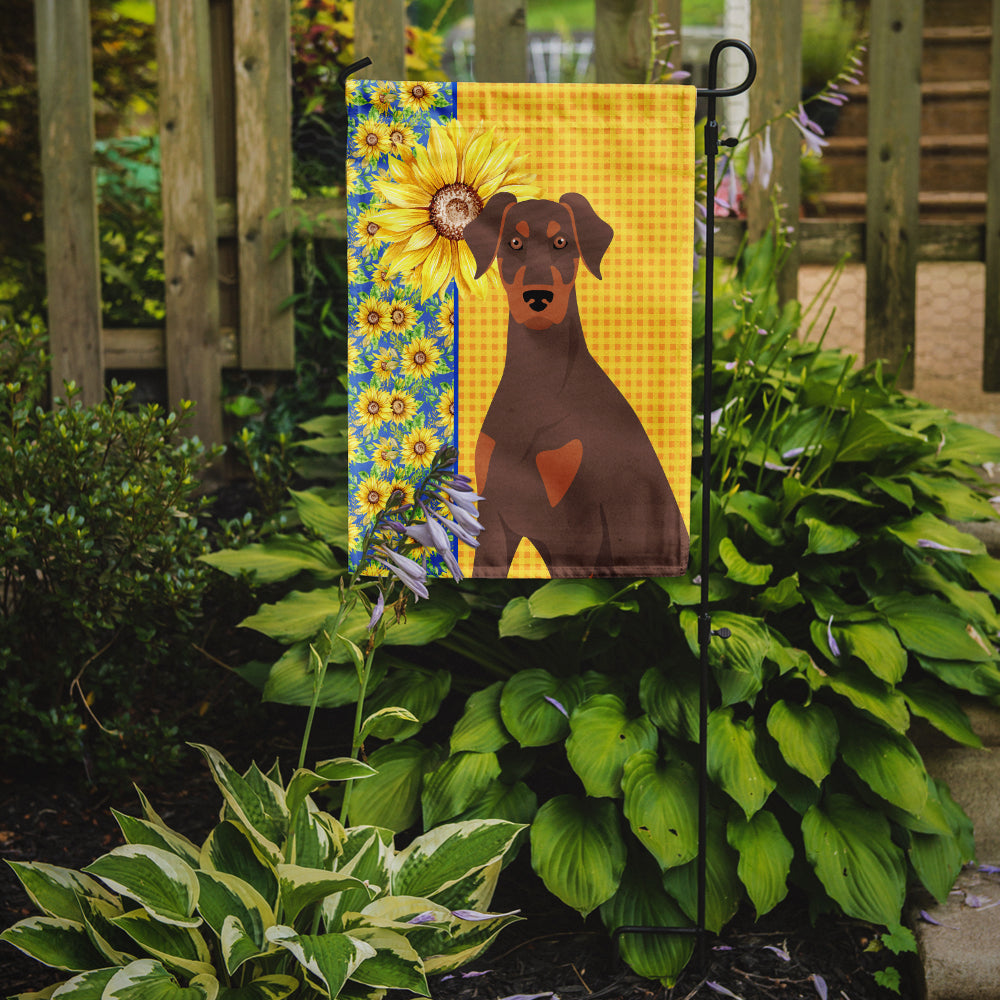 Summer Sunflowers Natural Ear Red and Tan Doberman Pinscher Garden Flag Mailbox Decorative Yard Banner Outside Patio Artwork for Flower Beds, Garden Size, Multicolor