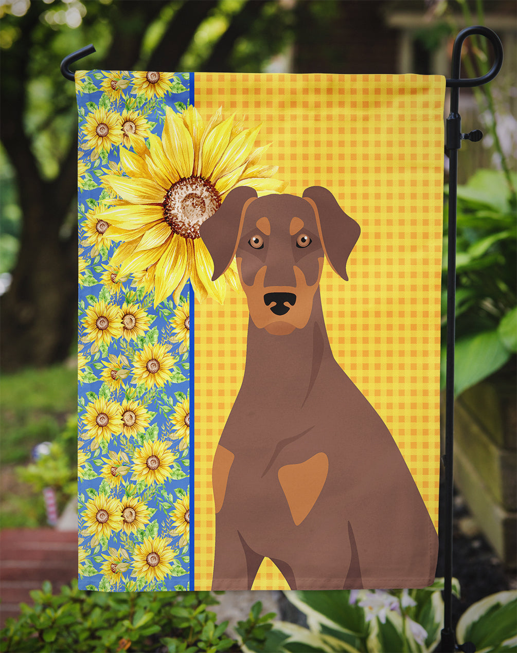 Summer Sunflowers Natural Ear Red and Tan Doberman Pinscher Garden Flag Mailbox Decorative Yard Banner Outside Patio Artwork for Flower Beds, Garden Size, Multicolor
