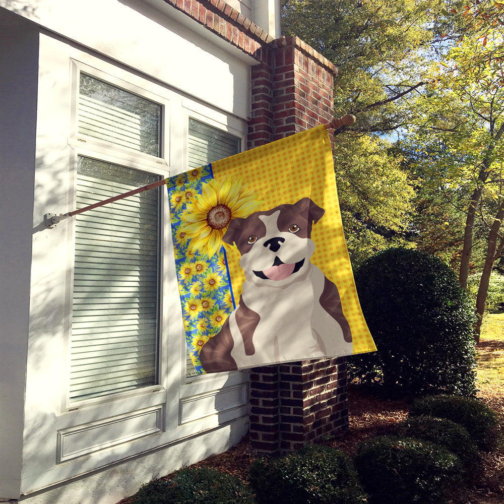 Summer Sunflowers Brindle English Bulldog House Flag 28x40 Porch Sleeve Pole Decorative Outside Yard Banner Artwork Wall Hanging, Polyester