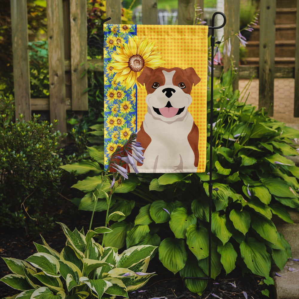 Summer Sunflowers Red English Bulldog Garden Flag Mailbox Decorative Yard Banner Outside Patio Artwork for Flower Beds, Garden Size, Multicolor
