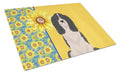 Summer Sunflowers Black English Springer Spaniel Cutting Board Tempered Glass Kitchen Cutting Surface, Heat Resistant Chopping, Non-Slip Feet, Food Prep & Serving