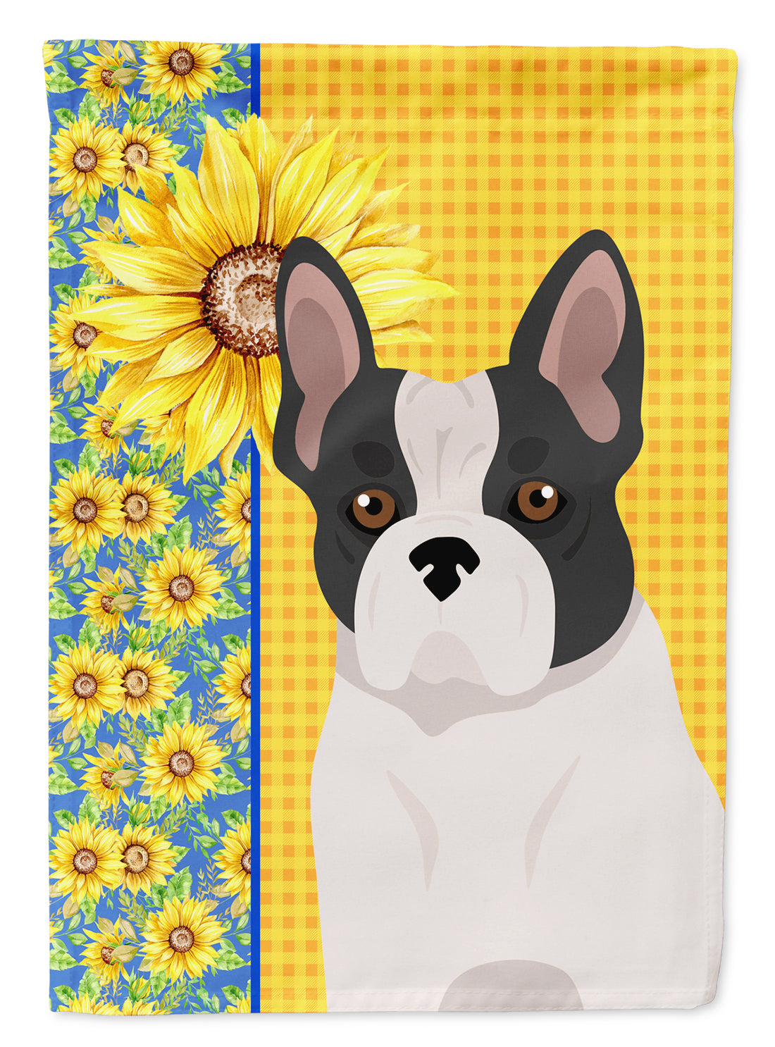 Summer Sunflowers Black and White French Bulldog House Flag 28x40 Porch Sleeve Pole Decorative Outside Yard Banner Artwork Wall Hanging, Polyester