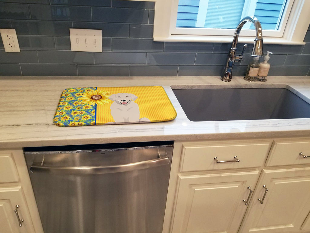 Summer Sunflowers Cream Golden Retriever Dish Drying Mat Absorbent Dish Drying Mat Pad for Kitchen Counter Dish Drainer Mat for Countertop, 14 x 21", Multicolor
