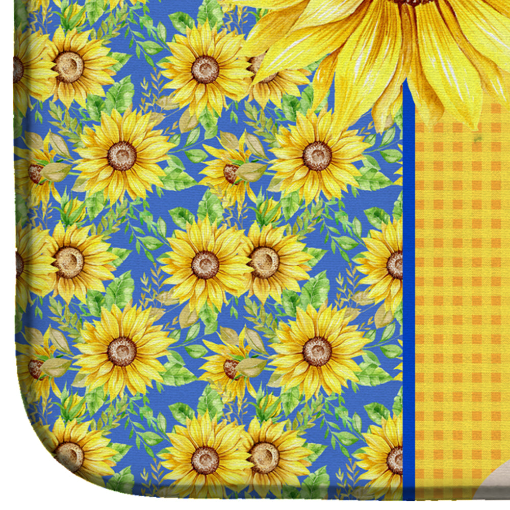 Summer Sunflowers Cream Golden Retriever Dish Drying Mat Absorbent Dish Drying Mat Pad for Kitchen Counter Dish Drainer Mat for Countertop, 14 x 21", Multicolor