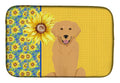 Summer Sunflowers Gold Golden Retriever Dish Drying Mat Absorbent Dish Drying Mat Pad for Kitchen Counter Dish Drainer Mat for Countertop, 14 x 21", Multicolor