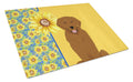 Summer Sunflowers Mahogany Golden Retriever Cutting Board Tempered Glass Kitchen Cutting Surface, Heat Resistant Chopping, Non-Slip Feet, Food Prep & Serving