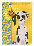 Summer Sunflowers Harlequin Great Dane House Flag 28x40 Porch Sleeve Pole Decorative Outside Yard Banner Artwork Wall Hanging, Polyester