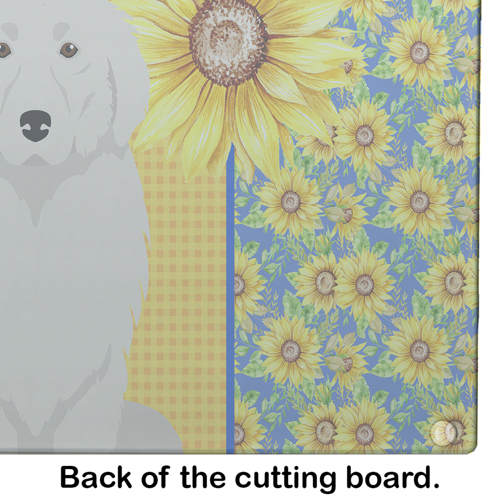 Summer Sunflowers Great Pyrenees Cutting Board Tempered Glass Kitchen Cutting Surface, Heat Resistant Chopping, Non-Slip Feet, Food Prep & Serving