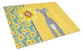 Summer Sunflowers Gray Italian Greyhound Cutting Board Tempered Glass Kitchen Cutting Surface, Heat Resistant Chopping, Non-Slip Feet, Food Prep & Serving