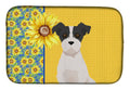 Summer Sunflowers Black White Wirehair Jack Russell Terrier Dish Drying Mat Absorbent Dish Drying Mat Pad for Kitchen Counter Dish Drainer Mat for Countertop, 14 x 21", Multicolor
