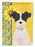 Summer Sunflowers Black White Wirehair Jack Russell Terrier Garden Flag Mailbox Decorative Yard Banner Outside Patio Artwork for Flower Beds, Garden Size, Multicolor