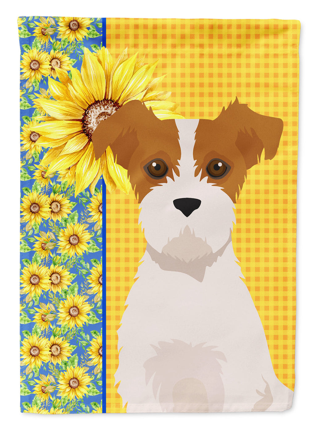 Summer Sunflowers Brown White Wirehair Jack Russell Terrier Garden Flag Mailbox Decorative Yard Banner Outside Patio Artwork for Flower Beds, Garden Size, Multicolor
