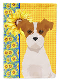 Summer Sunflowers Brown White Wirehair Jack Russell Terrier Garden Flag Mailbox Decorative Yard Banner Outside Patio Artwork for Flower Beds, Garden Size, Multicolor