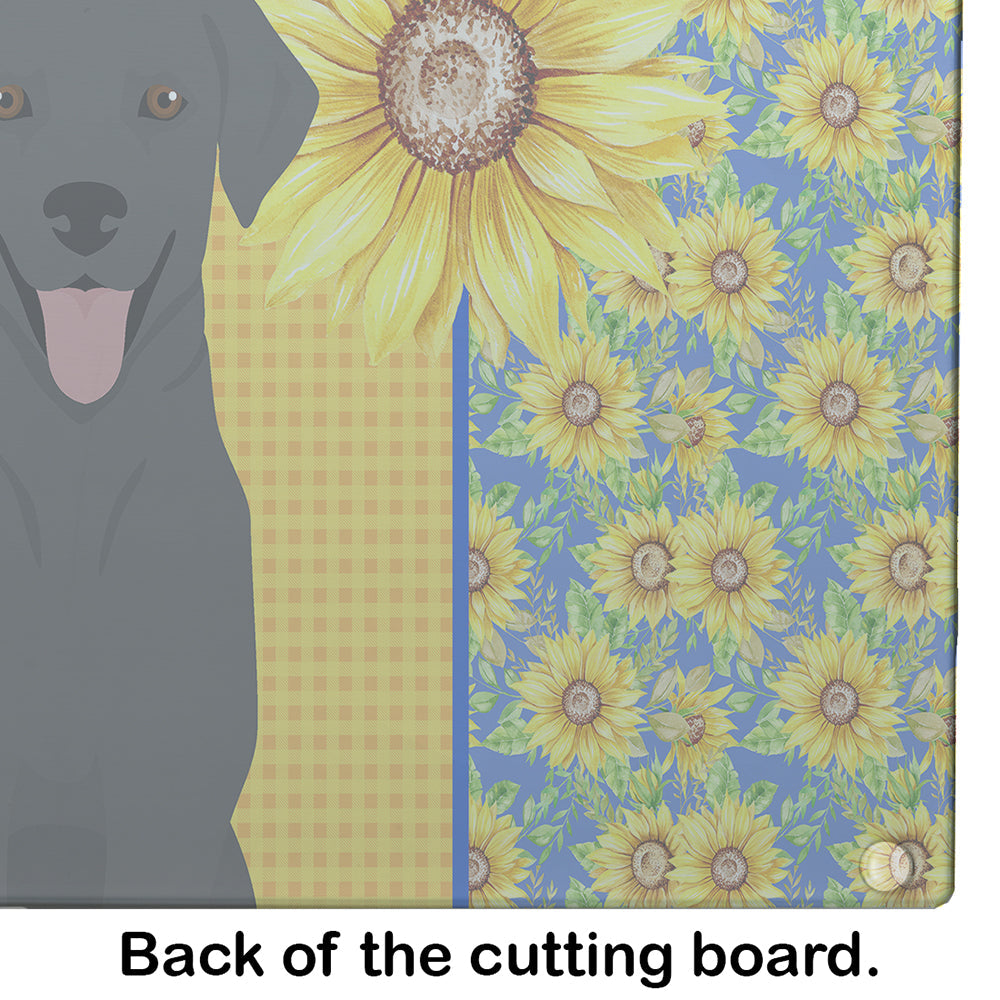 Summer Sunflowers Black Labrador Retriever Cutting Board Tempered Glass Kitchen Cutting Surface, Heat Resistant Chopping, Non-Slip Feet, Food Prep & Serving