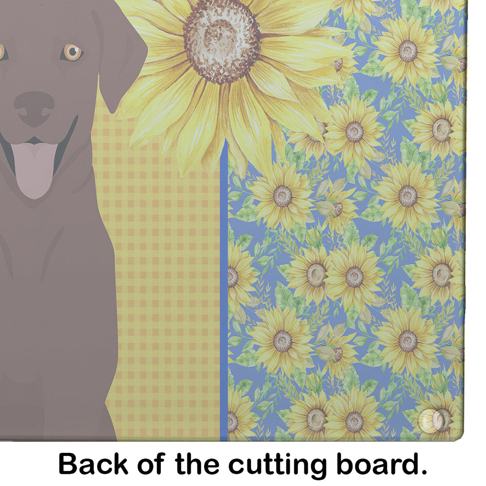 Summer Sunflowers Chocolate Labrador Retriever Cutting Board Tempered Glass Kitchen Cutting Surface, Heat Resistant Chopping, Non-Slip Feet, Food Prep & Serving