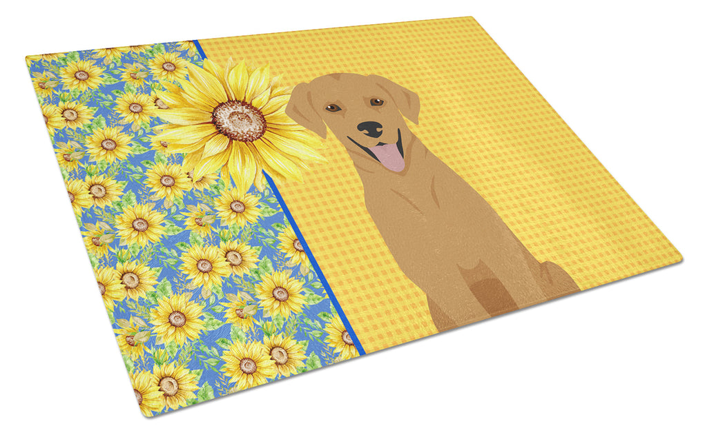 Summer Sunflowers Red Fox Labrador Retriever Cutting Board Tempered Glass Kitchen Cutting Surface, Heat Resistant Chopping, Non-Slip Feet, Food Prep & Serving