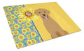 Summer Sunflowers Red Fox Labrador Retriever Cutting Board Tempered Glass Kitchen Cutting Surface, Heat Resistant Chopping, Non-Slip Feet, Food Prep & Serving