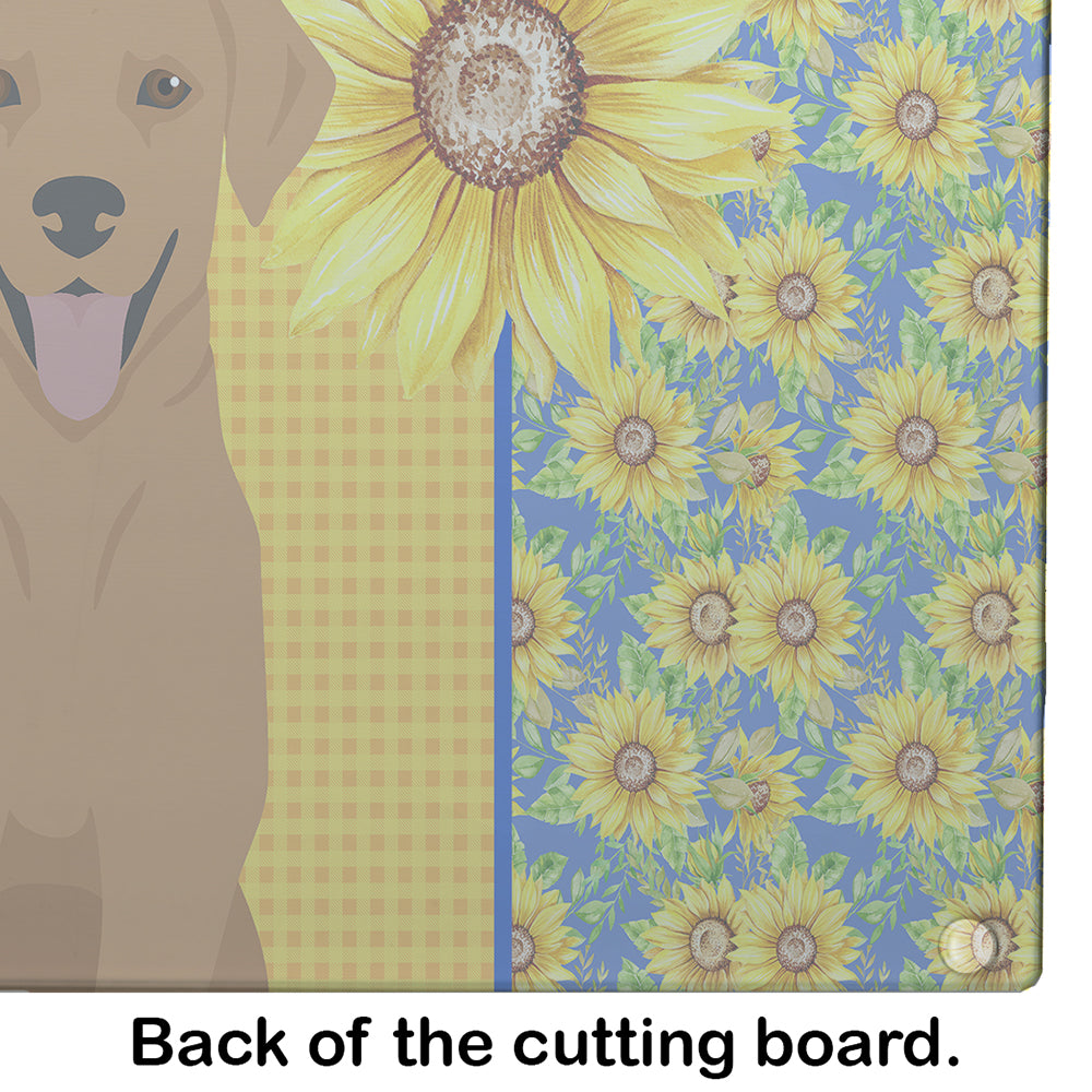 Summer Sunflowers Red Fox Labrador Retriever Cutting Board Tempered Glass Kitchen Cutting Surface, Heat Resistant Chopping, Non-Slip Feet, Food Prep & Serving