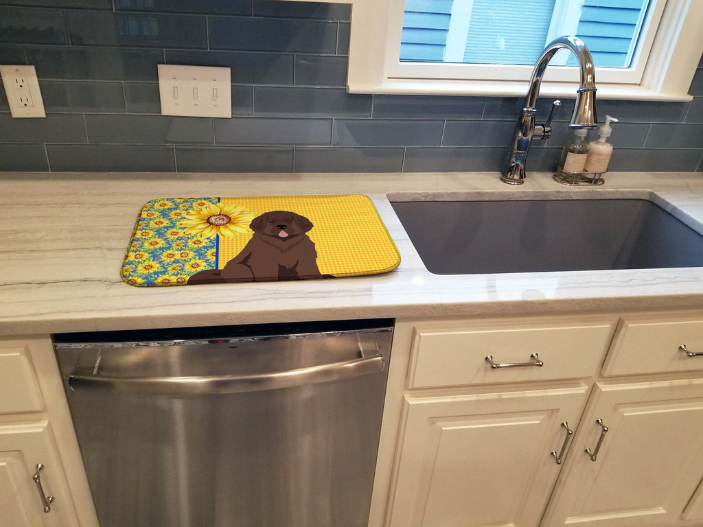 Summer Sunflowers Brown Newfoundland Dish Drying Mat Absorbent Dish Drying Mat Pad for Kitchen Counter Dish Drainer Mat for Countertop, 14 x 21", Multicolor