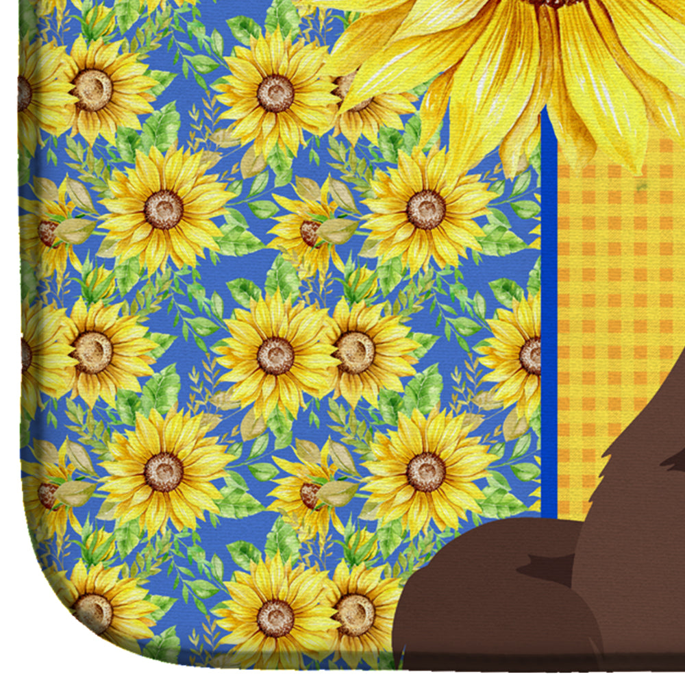 Summer Sunflowers Brown Newfoundland Dish Drying Mat Absorbent Dish Drying Mat Pad for Kitchen Counter Dish Drainer Mat for Countertop, 14 x 21", Multicolor