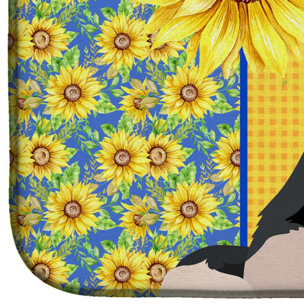 Summer Sunflowers Landseer Newfoundland Dish Drying Mat Absorbent Dish Drying Mat Pad for Kitchen Counter Dish Drainer Mat for Countertop, 14 x 21", Multicolor