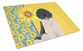 Summer Sunflowers Landseer Newfoundland Cutting Board Tempered Glass Kitchen Cutting Surface, Heat Resistant Chopping, Non-Slip Feet, Food Prep & Serving