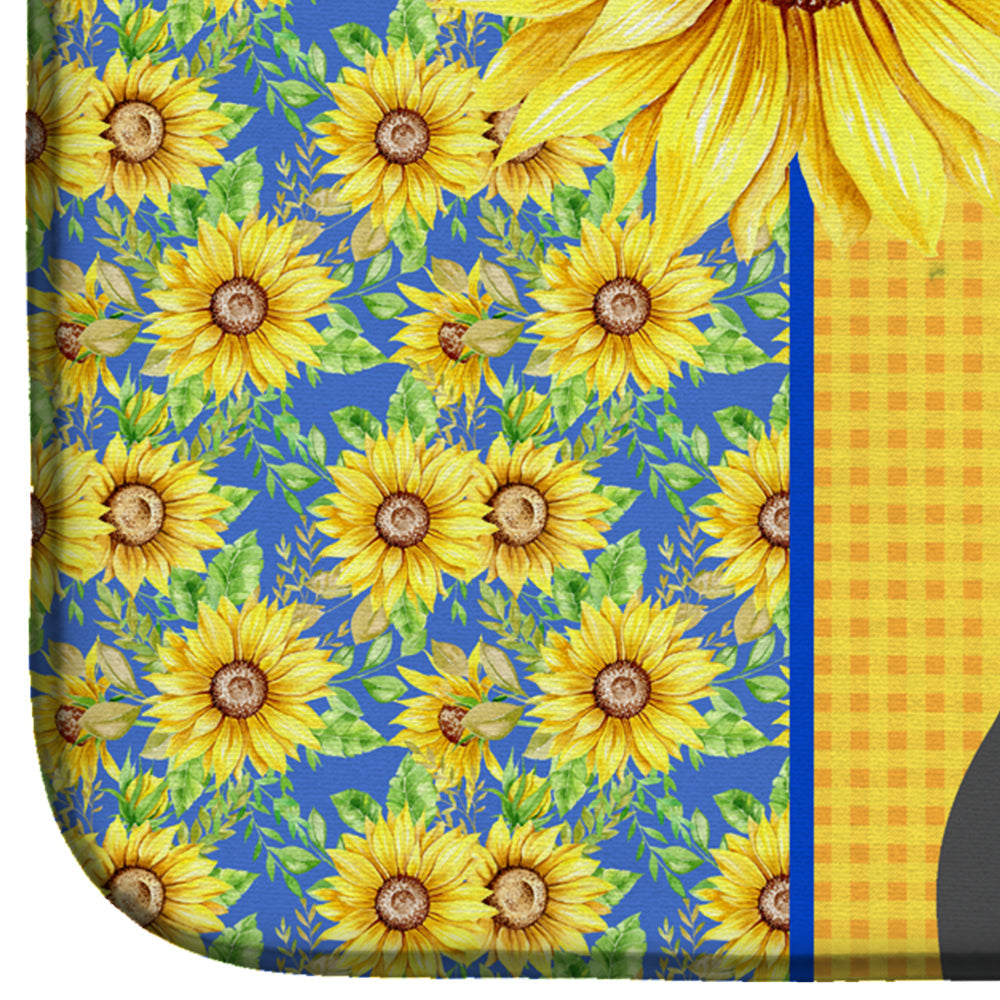 Summer Sunflowers Old English Sheepdog Dish Drying Mat Absorbent Dish Drying Mat Pad for Kitchen Counter Dish Drainer Mat for Countertop, 14 x 21", Multicolor