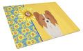 Summer Sunflowers Red and White Papillon Cutting Board Tempered Glass Kitchen Cutting Surface, Heat Resistant Chopping, Non-Slip Feet, Food Prep & Serving
