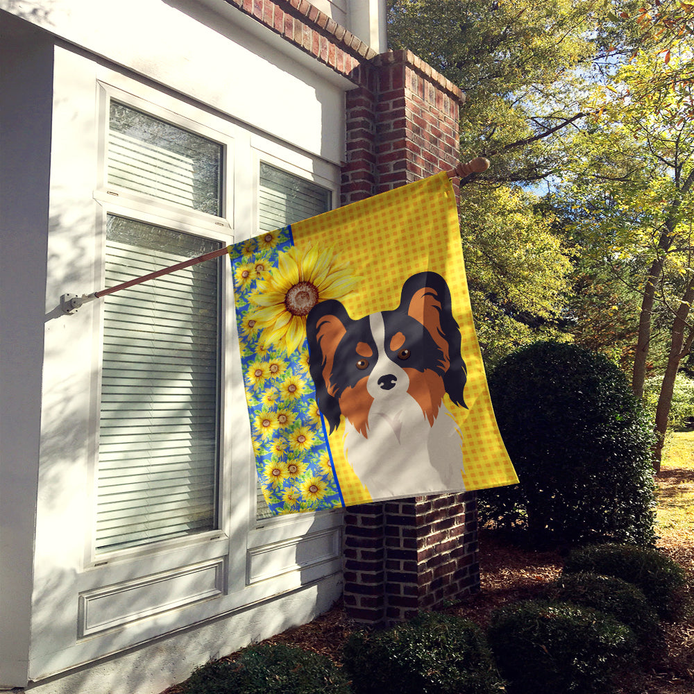 Summer Sunflowers Tricolor Papillon House Flag 28x40 Porch Sleeve Pole Decorative Outside Yard Banner Artwork Wall Hanging, Polyester