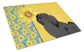 Summer Sunflowers Black Pekingese Cutting Board Tempered Glass Kitchen Cutting Surface, Heat Resistant Chopping, Non-Slip Feet, Food Prep & Serving