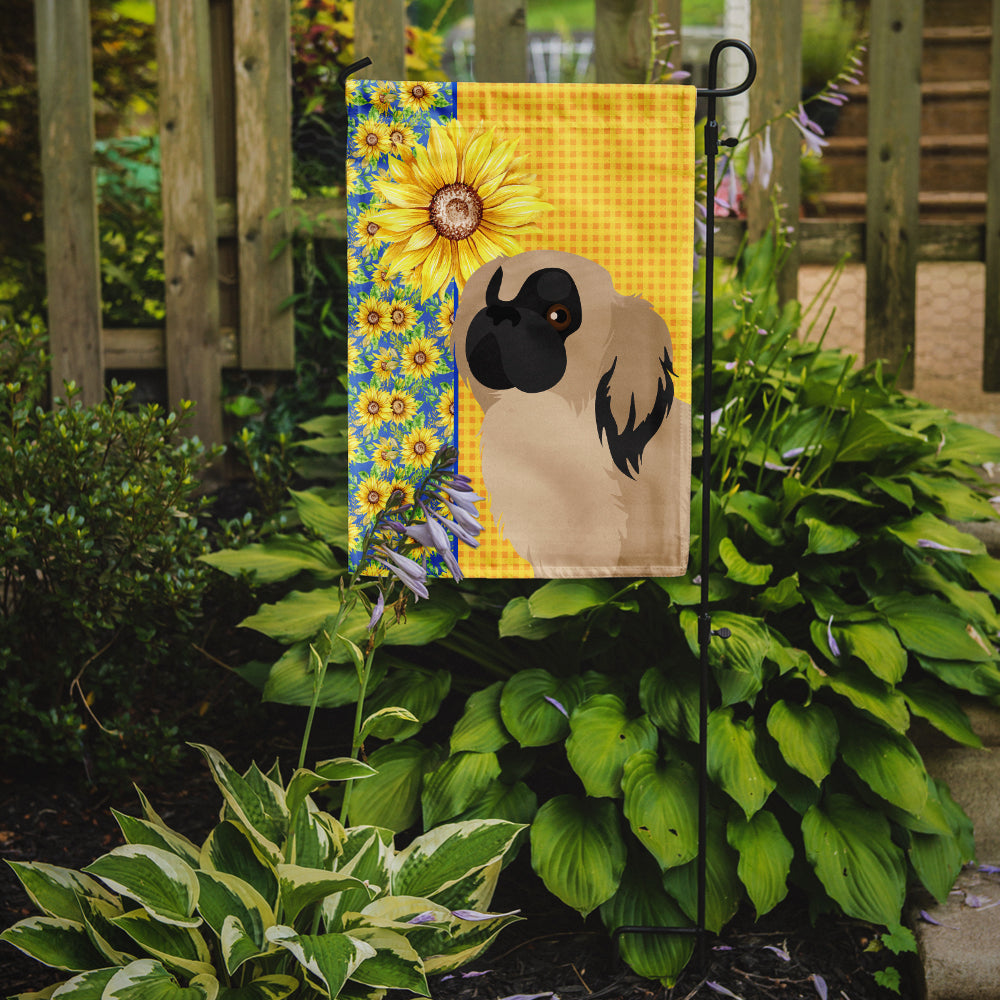 Summer Sunflowers Cream Pekingese Garden Flag Mailbox Decorative Yard Banner Outside Patio Artwork for Flower Beds, Garden Size, Multicolor