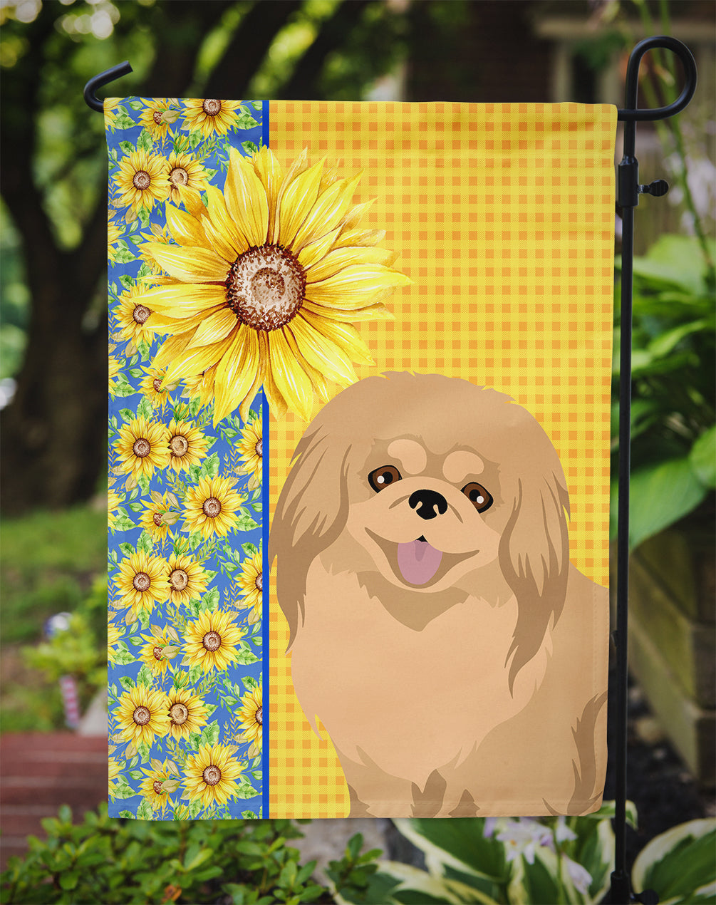 Summer Sunflowers Gold Pekingese Garden Flag Mailbox Decorative Yard Banner Outside Patio Artwork for Flower Beds, Garden Size, Multicolor